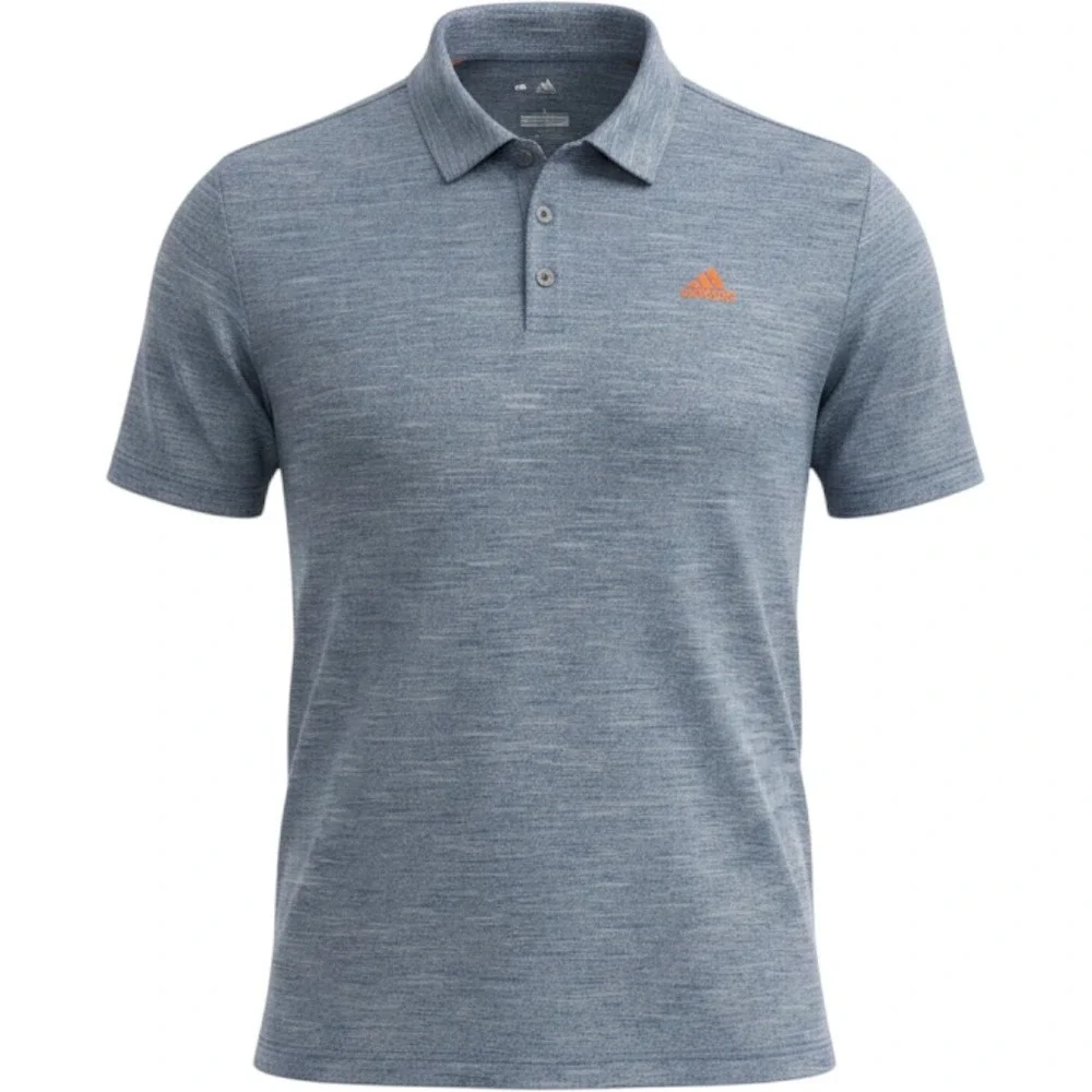 Adidas Golf Mens XL Blue Space Dye Heathered Polo Shirt Orange Logo RN 88387